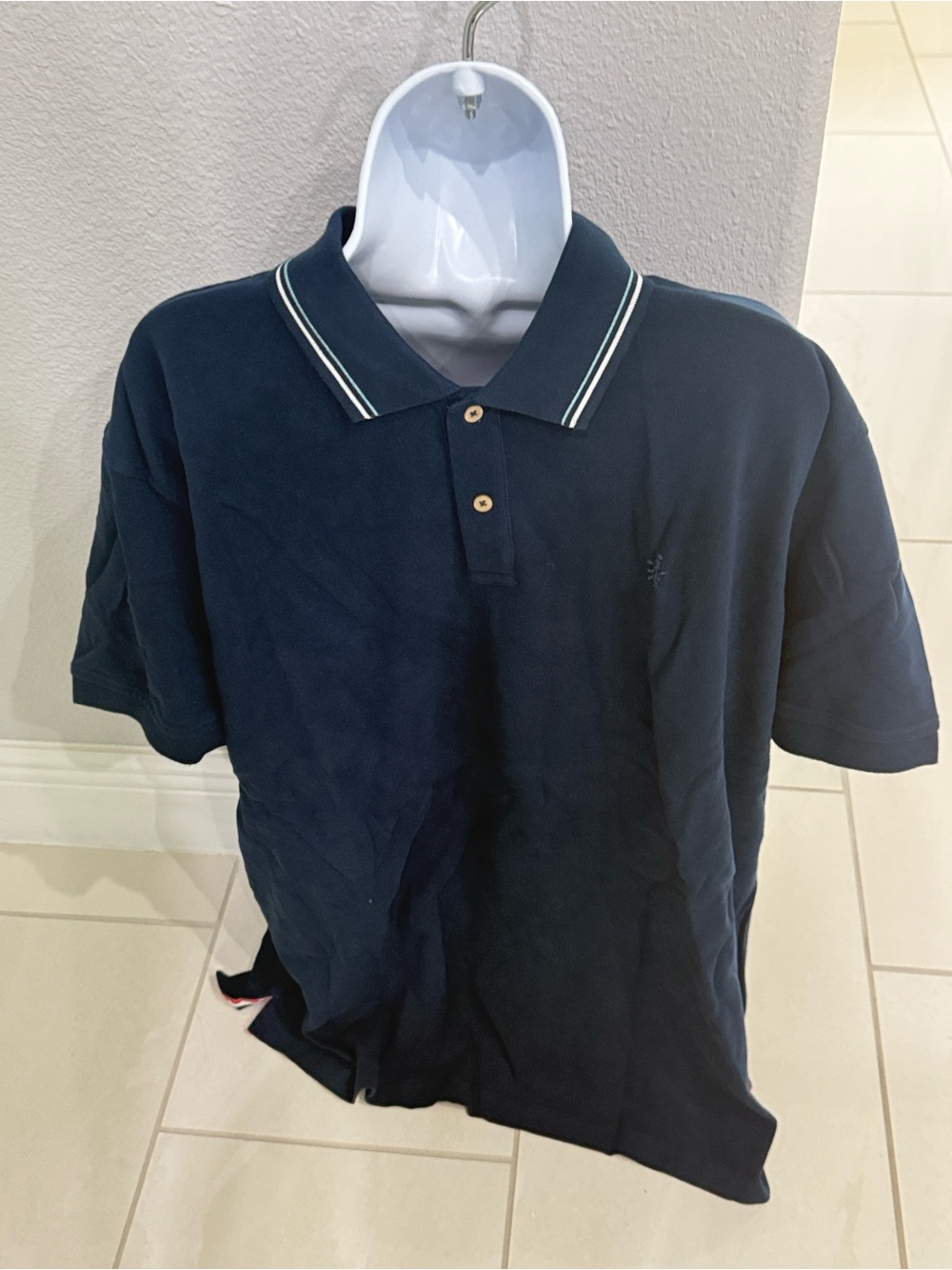 Express Navy Polo with White Contrast Stripe Collar
